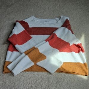 PINQUE Red and White Striped Crew Neck Sweater